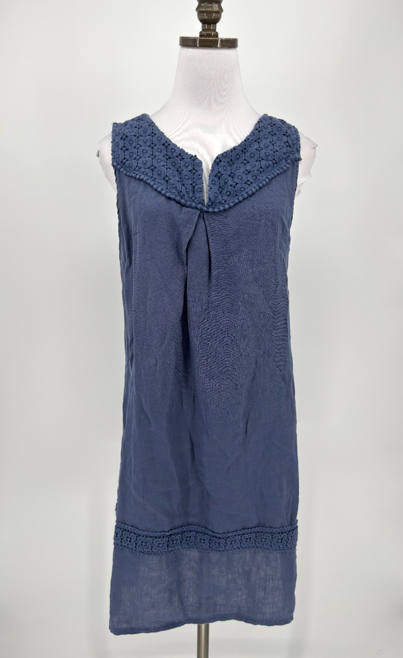Blu Orchid Indigo Blue Linen Sleeveless Shift Dress Sz L Made in Italy
